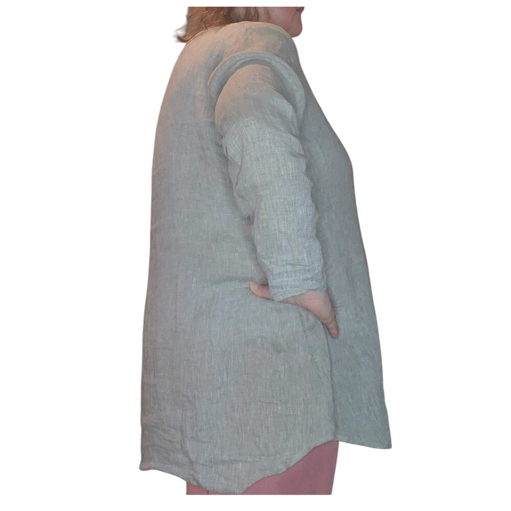 FLAX Linen Tunic Top Lagenlook Muted Sage Green Oversized Relaxed Fit FLAW - Picture 3 of 11